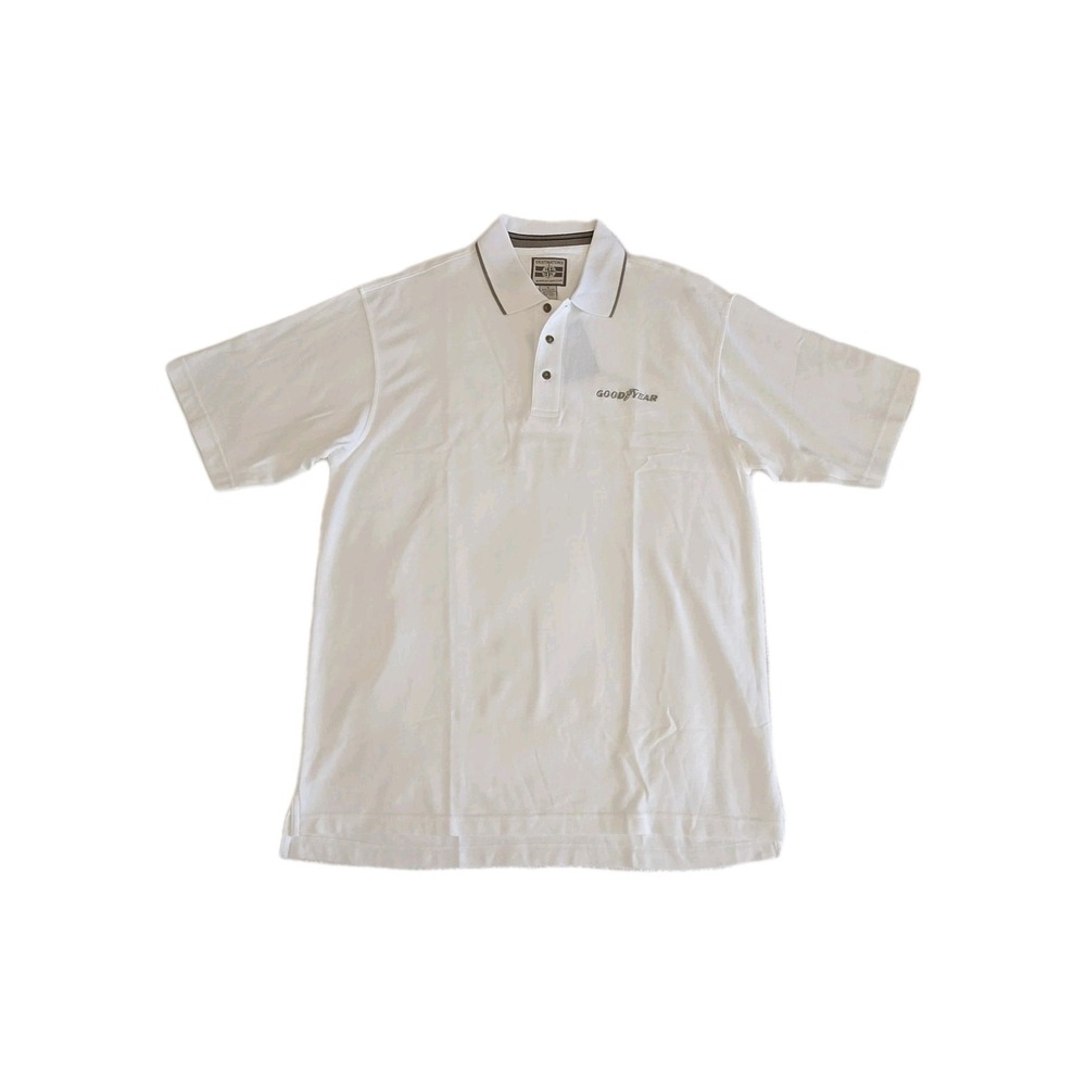 Destinations Polo Shirt Mens Medium White Goodyear Tires Branded 100% Cotton NWT